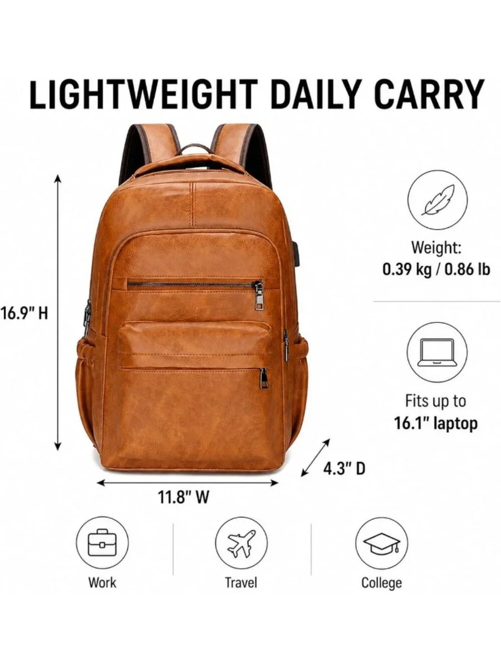 Vintage Leather Laptop Backpack 16